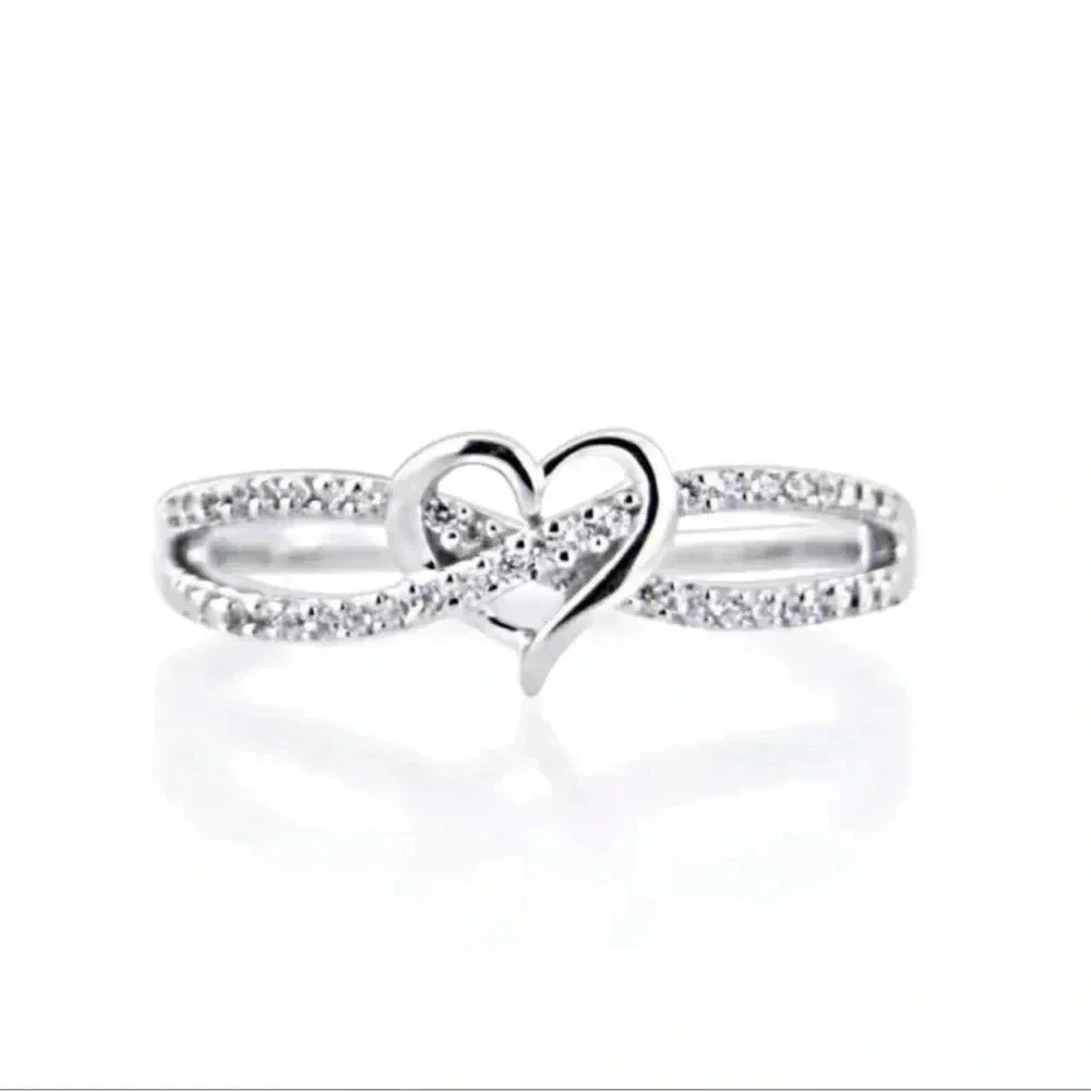 Infinity Heart Rhinestone Silver Ring